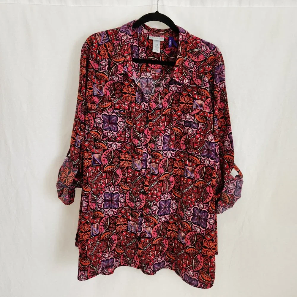 CATHERINES Multicolor AbstractPrint Full Button Down Shirt PLUS PETITE Size 3XWP - Picture 4 of 14